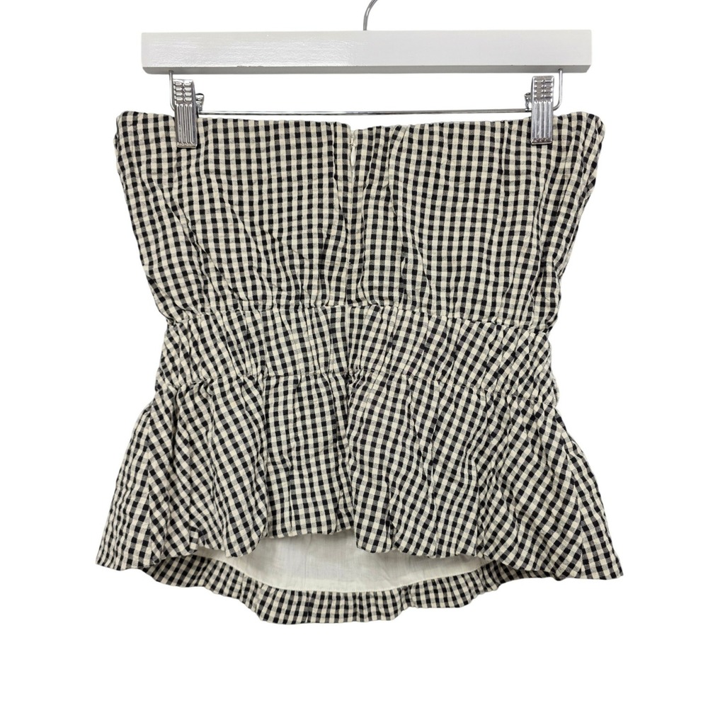 Posse Aurelia Strapless Gingham Cotton Top Peplum Womens M Chic - Picture 6 of 12